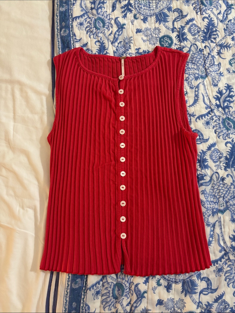 Free People Red Ribbed Sleeveless Top